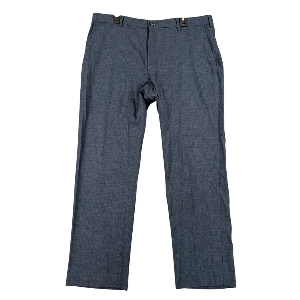 Hart Schaffner Marx Dress Pants Mens 40x30 Blue Wool Blend Flat Front Business